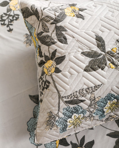 Anthurium - SINGLE BEDSHEET WITH QUILTED PILLOW COVER (Gray Floral)