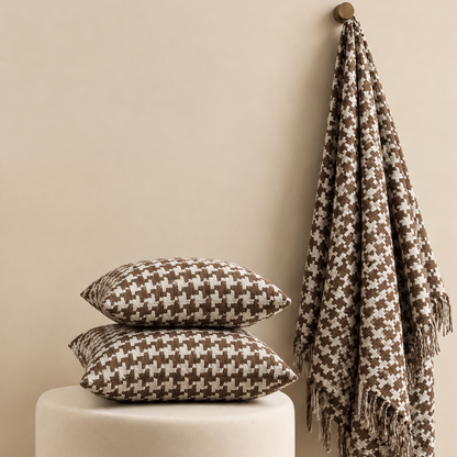 Classic Check Pattern Throw & Cushion Cover Set I Brown Color