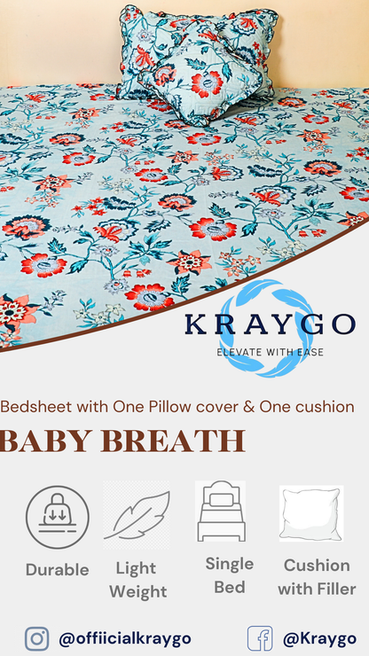 Baby Breath -SINGLE BED 3PCS BED SET Blue Floral