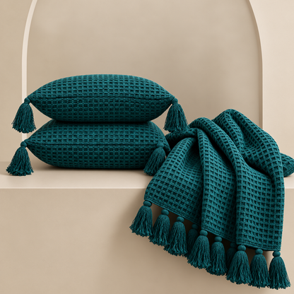 Waffle Texture Throw & Lumber Set | Deep Teal