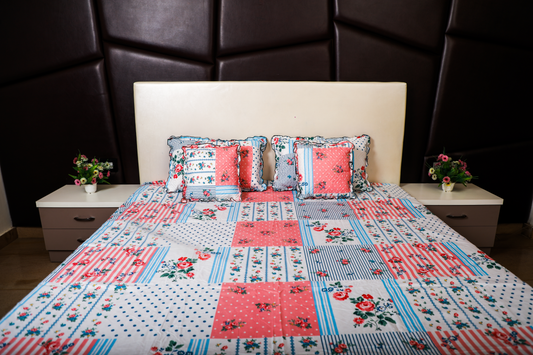BABY BREATH - 5 Pc Bedset | Bedsheet, Pillow Cover & Cushions (Multi Color)