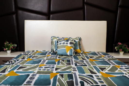Baby Breath - SINGLE BED 3PCS BED SET (Green Blue Pattern)