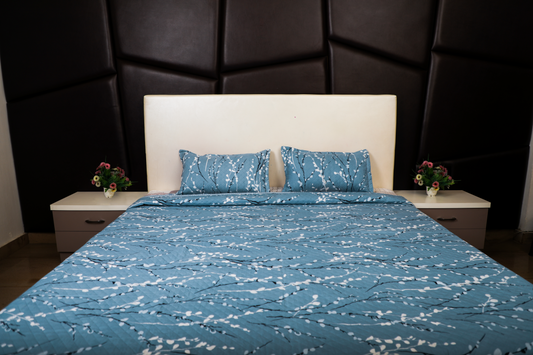 Evening Primroses - DOUBLE BED BEDCOVER/AC QUILTS  PRINTED (Blue Stem)