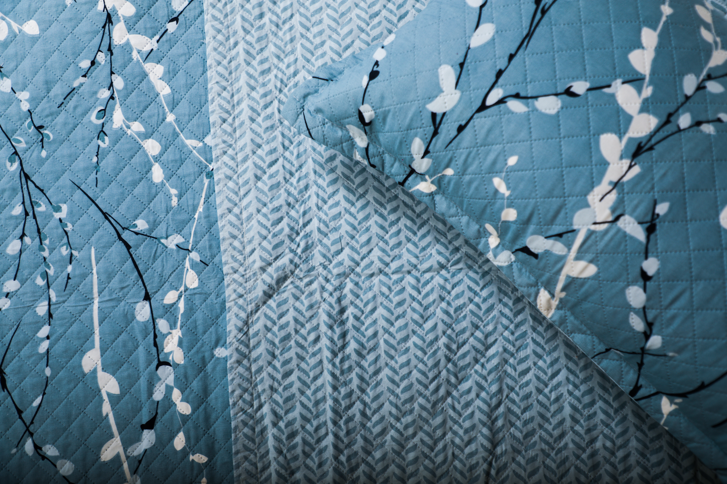 Evening Primroses - DOUBLE BED BEDCOVER/AC QUILTS  PRINTED (Blue Stem)