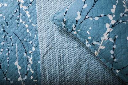 Evening Primroses - DOUBLE BED BEDCOVER/AC QUILTS  PRINTED (Blue Stem)