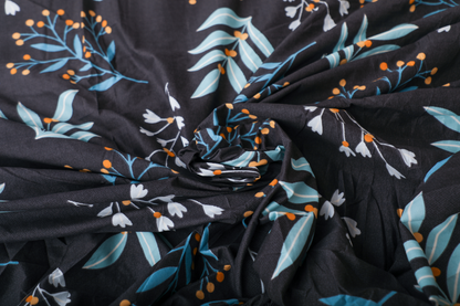 Anthurium - DOUBLE BED BEDSHEET WITH QUILTED PILLOW COVER (Dark Blue)