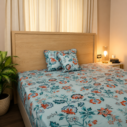 Baby Breath -SINGLE BED 3PCS BED SET Blue Floral