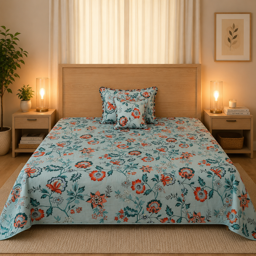 Baby Breath -SINGLE BED 3PCS BED SET Blue Floral