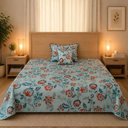 Baby Breath -SINGLE BED 3PCS BED SET Blue Floral
