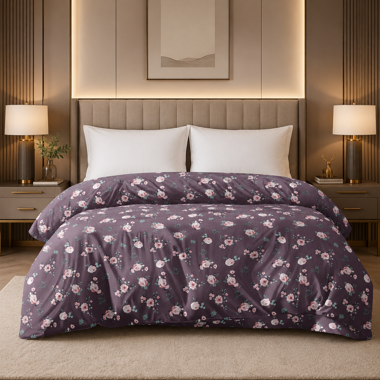 Fountain Grasses - DOUBLE BED REVERSIBLE COMFORTER (Wine Floral)