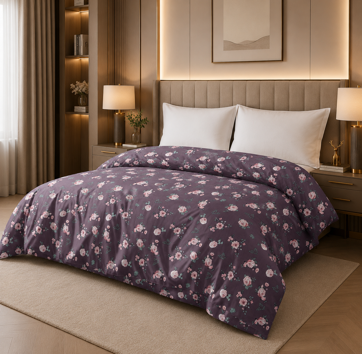 Fountain Grasses - DOUBLE BED REVERSIBLE COMFORTER (Wine Floral)