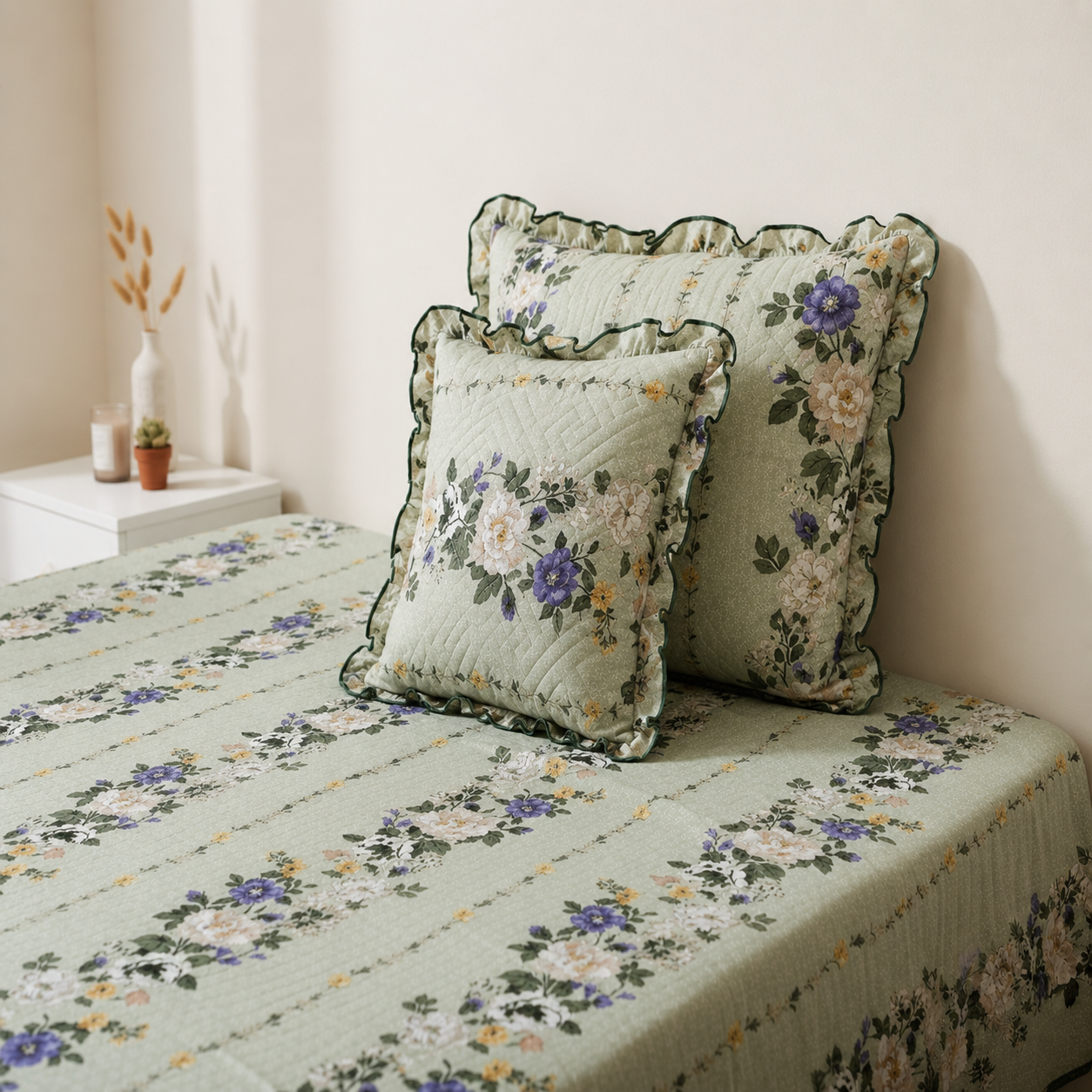 Baby Breath - SINGLE BED 3PCS BED SET (Green Floral)