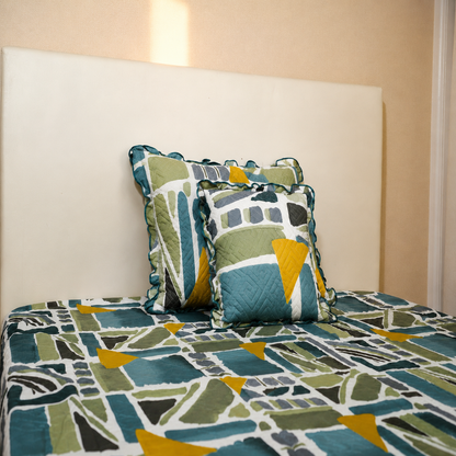 Baby Breath - SINGLE BED 3PCS BED SET (Green Blue Pattern)