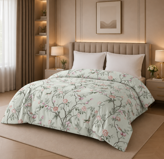 Fountain Grasses - DOUBLE BED REVERSIBLE COMFORTER (bird on branch)
