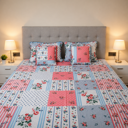 BABY BREATH - 5 Pc Bedset | Bedsheet, Pillow Cover & Cushions (Multi Color)