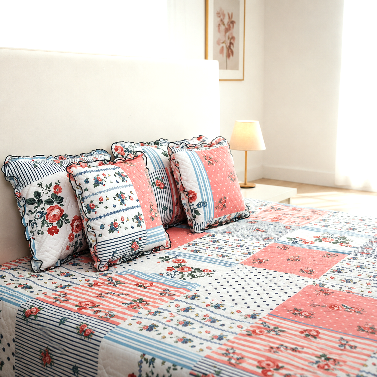 BABY BREATH - 5 Pc Bedset | Bedsheet, Pillow Cover & Cushions (Multi Color)