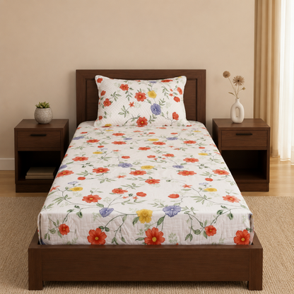 Anthurium - SINGLE BEDSHEET WITH QUILTED PILLOW COVER (Multi Floral)