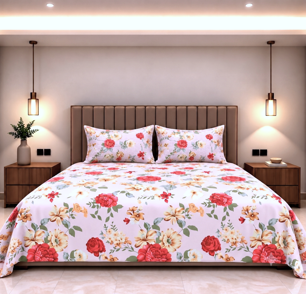 Rose Garden Double Bed Bedsheet (90x100)