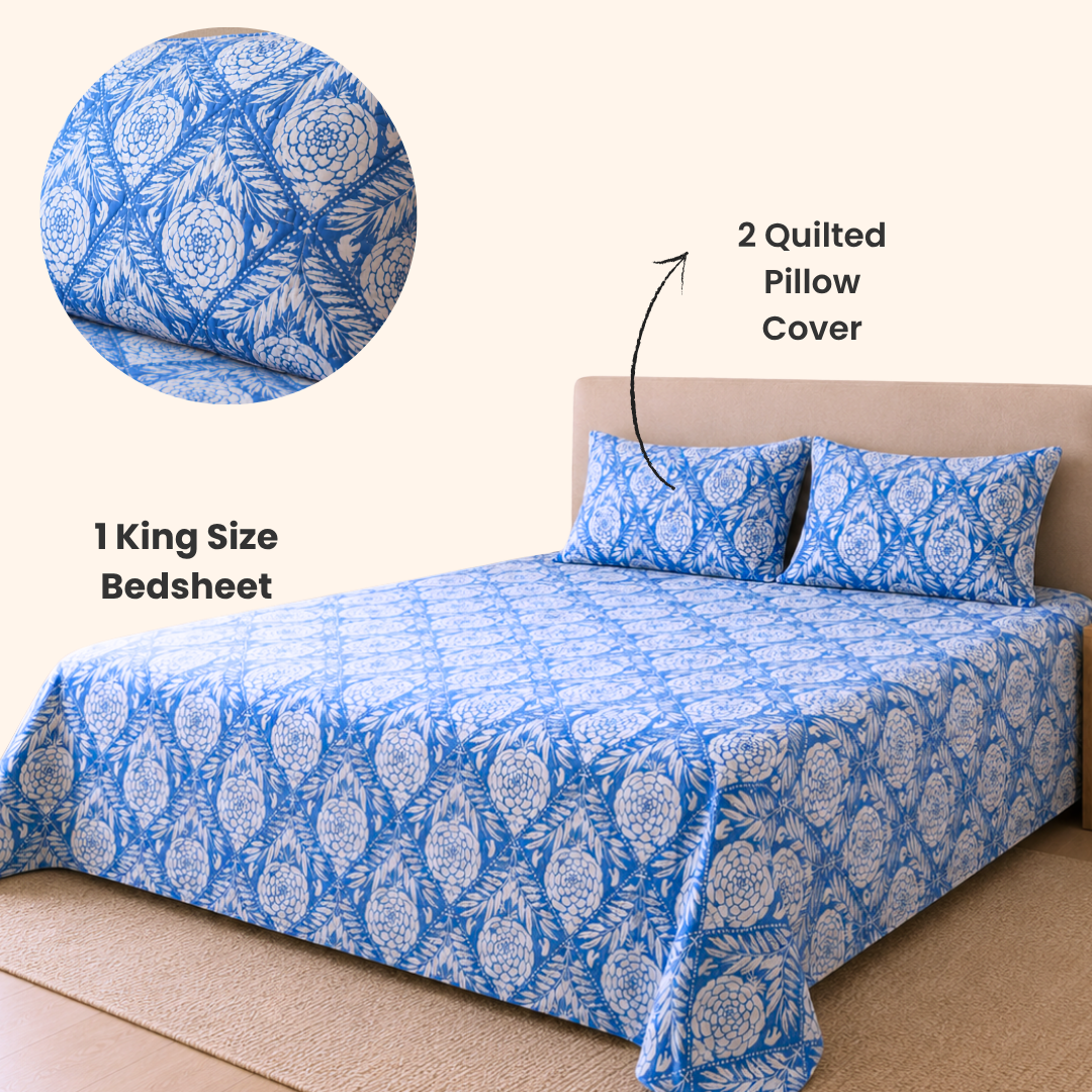 Blue Dahlia King Size Bedsheet (108x108)