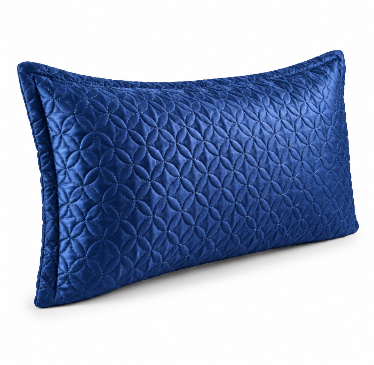 A royal blue lumbar pillow with a quilted geometric pattern, shown on a clean white background.