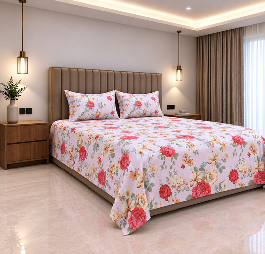 Rose Garden Double Bed Bedsheet (90x100)