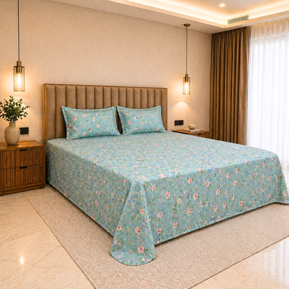 green king size cotton feel bedsheet 108x108 inches breathable summer floral with quilted pillow covers calming bedroom