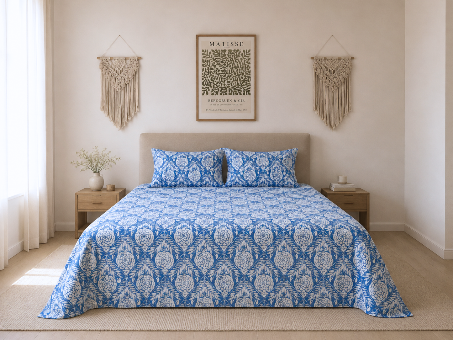 Blue Dahlia King Size Bedsheet (108x108)