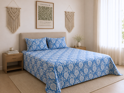 Blue Dahlia King Size Bedsheet (108x108)