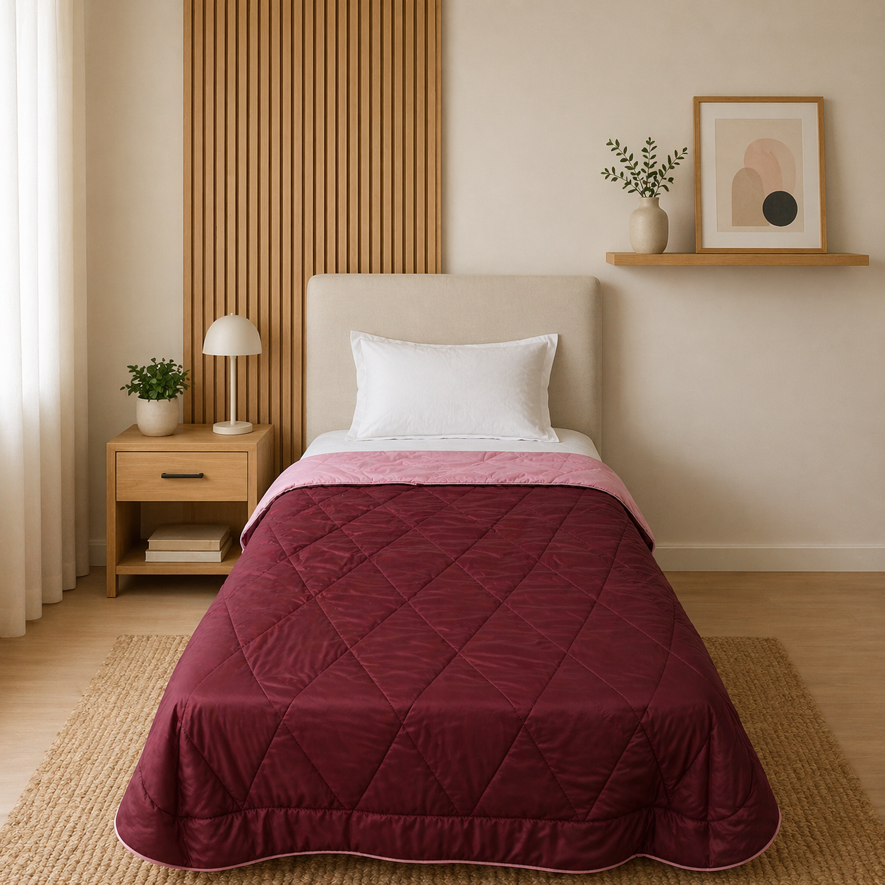 Fountain Grasses - SINGLE BED REVERSIBLE COMFORTER (Burgundy Pink)