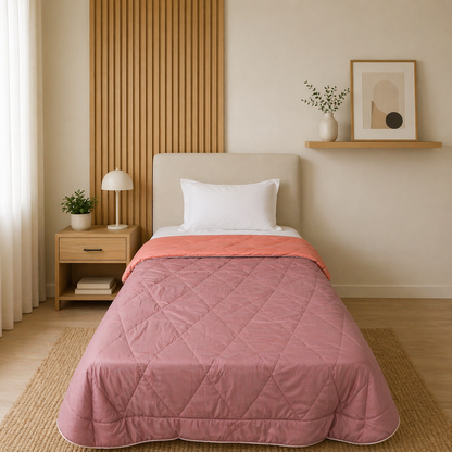 Fountain Grasses - SINGLE BED REVERSIBLE COMFORTER (Coral Pink)