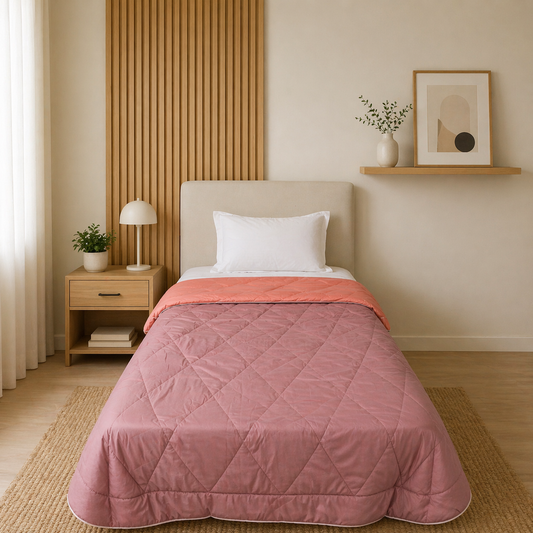 Fountain Grasses - SINGLE BED REVERSIBLE COMFORTER (Coral Pink)