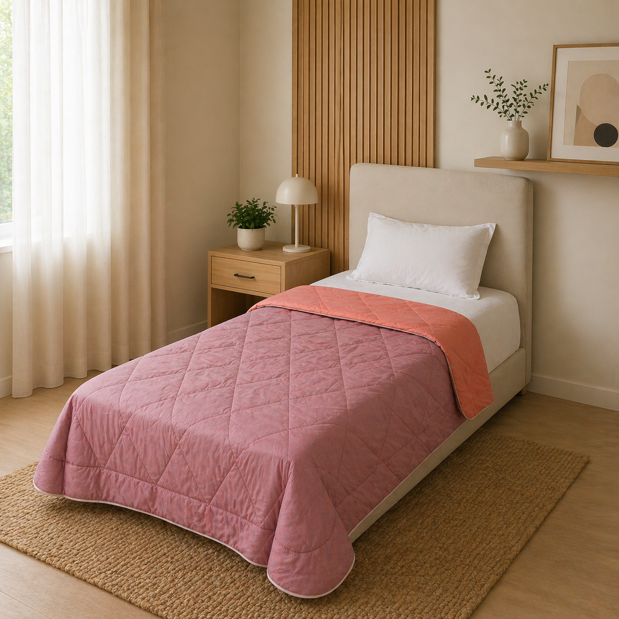Fountain Grasses - SINGLE BED REVERSIBLE COMFORTER (Coral Pink)