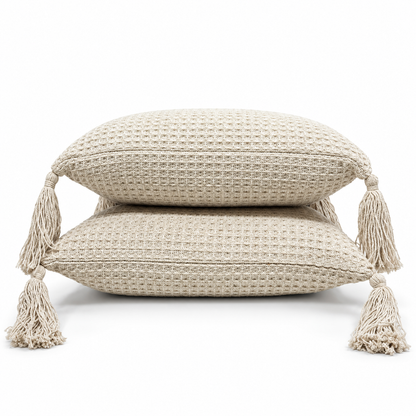 Waffle Texture Throw & Lumber Set | Soft Ivory