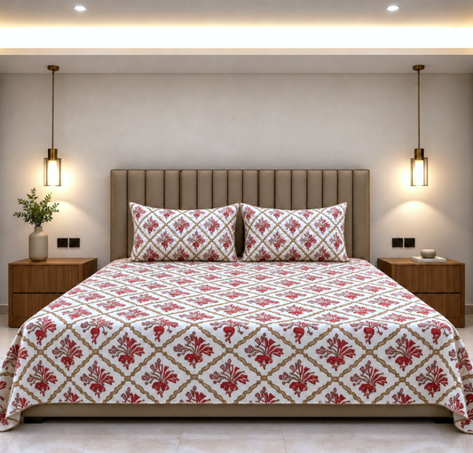 Saffron Jaali Double Bed Bedsheet (90x100)