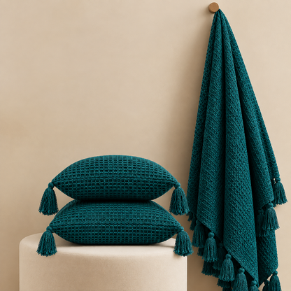 Waffle Texture Throw & Lumber Set | Deep Teal
