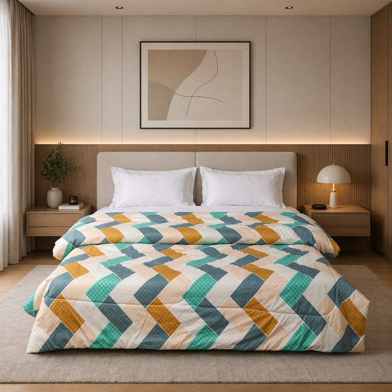 Fountain Grasses - DOUBLE BED REVERSIBLE COMFORTER (Geometric print)