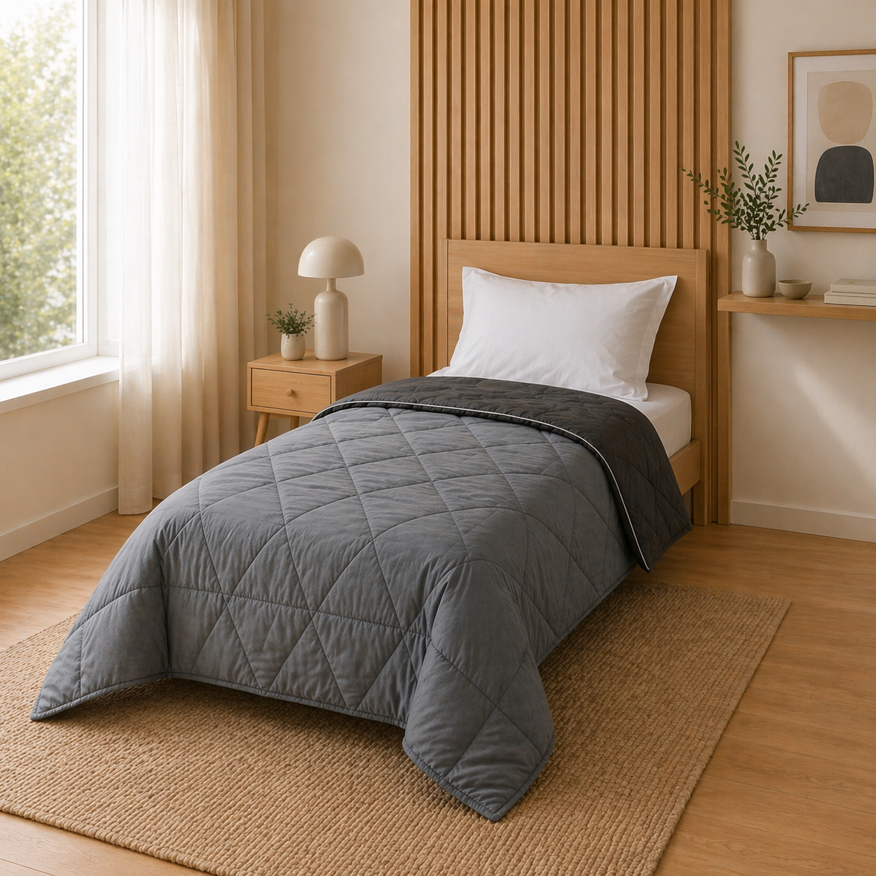 Fountain Grasses - SINGLE BED REVERSIBLE COMFORTER (Grey)