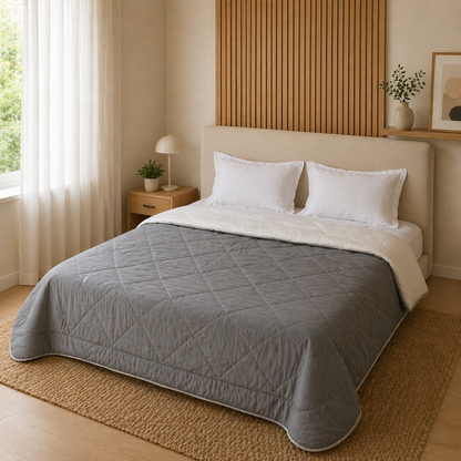 Fountain Grasses - DOUBLE BED REVERSIBLE COMFORTER (Grey & white)