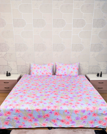 Anthurium Lavender King Size Bedsheet Set with Quilted Designer Pillow Covers – Ultra-Soft, Breathable, and Luxury Bedding for All Seasons