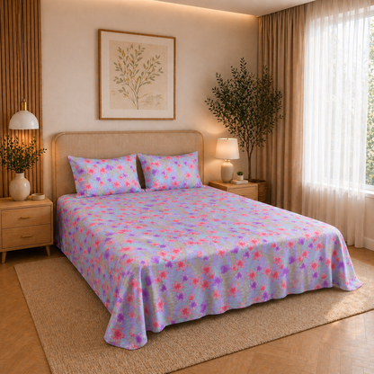 lavender king size cotton bedsheet 108x108 premium soft breathable floral with quilted pillow covers luxury bedroom