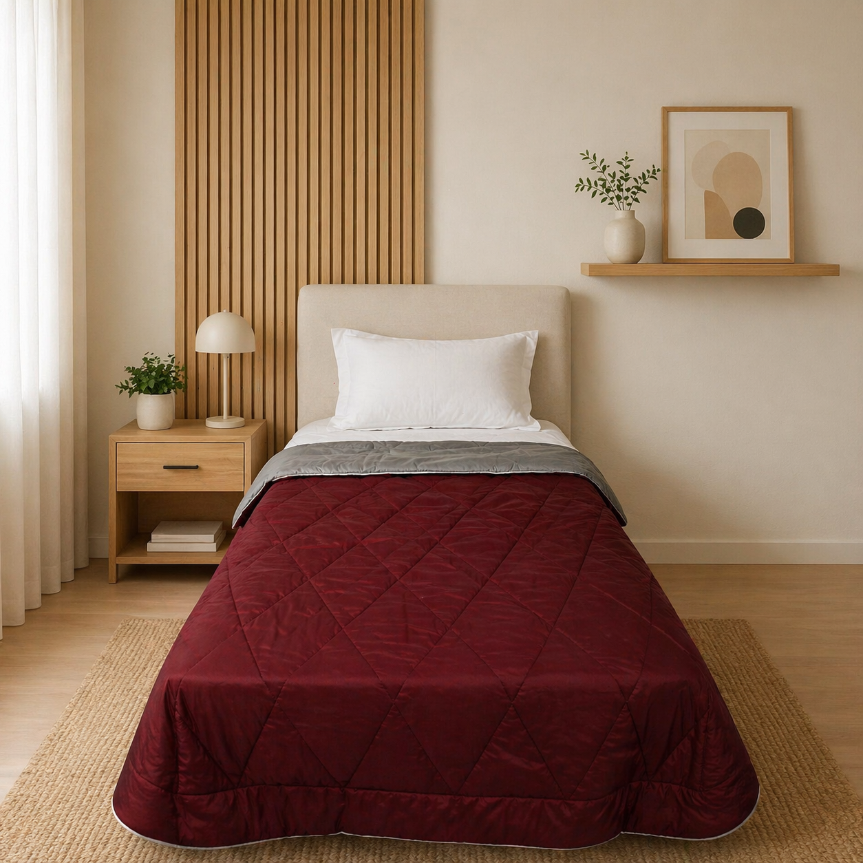 Fountain Grasses - SINGLE BED REVERSIBLE COMFORTER (Maroon Grey)