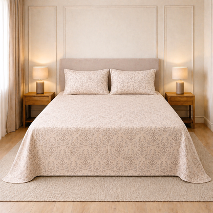 Neutral Cotton Bedsheet King Size 108x108 Minimal Design king size Bedsheet with Quilted Pillow Covers (Soft Breathable)