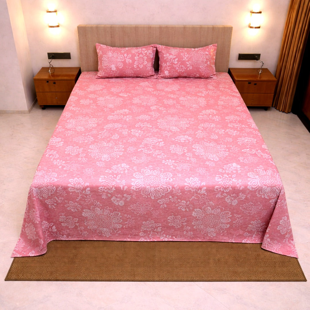 pastel pink king size soft cotton king size bedsheet 108x108 soft breathable floral with quilted pillow covers cozy aesthetic bedroom
