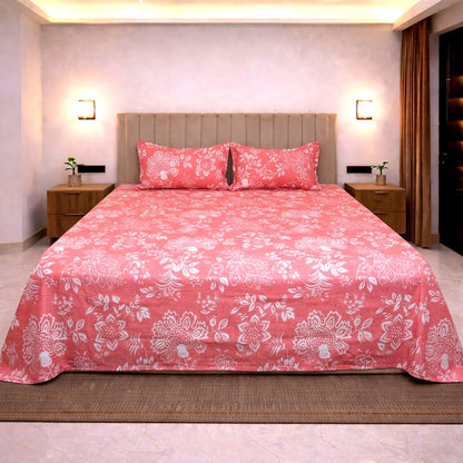 pastel pink king size soft cotton king size bedsheet 108x108 soft breathable floral with quilted pillow covers cozy aesthetic bedroom