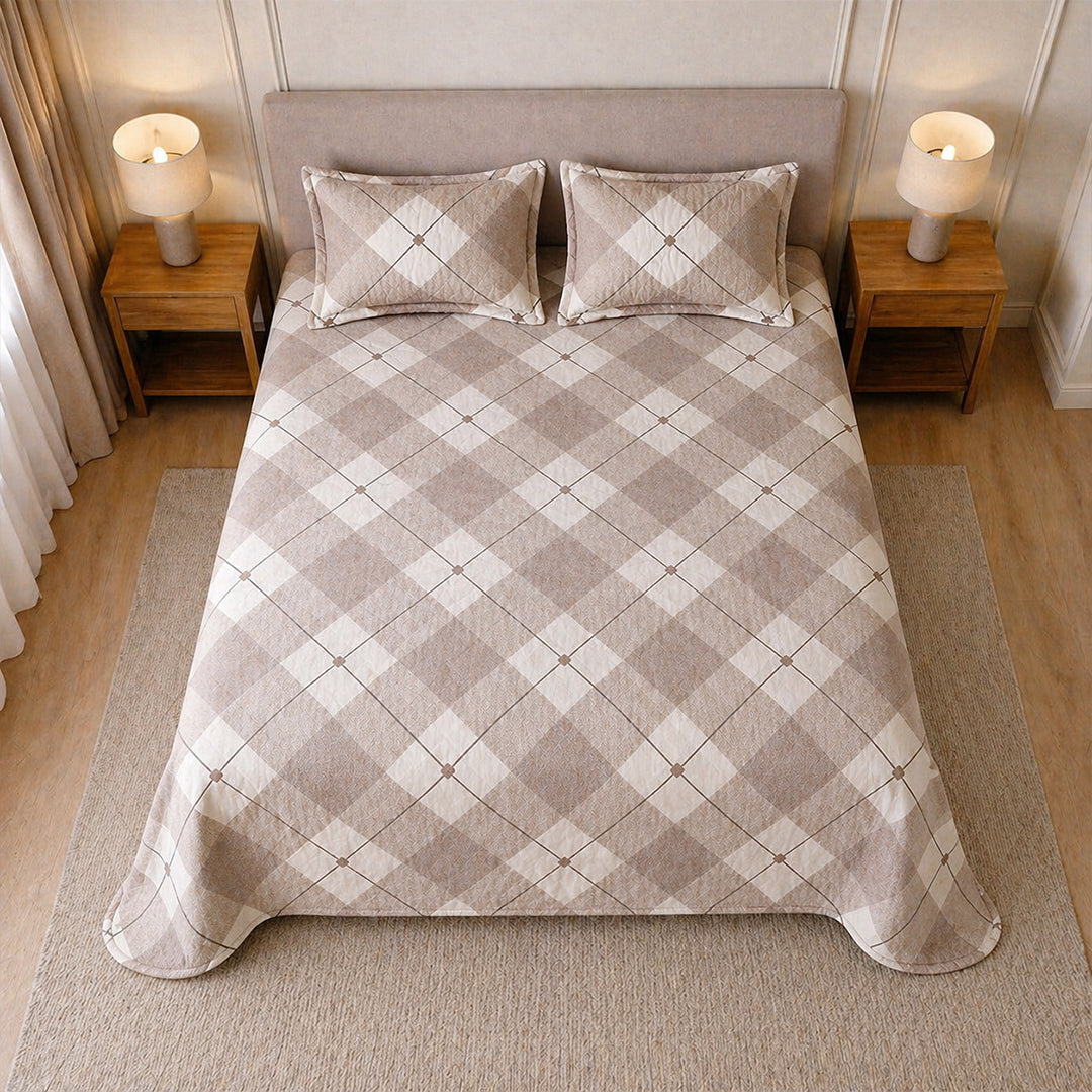 Sand Color Cotton Feel Bedsheet King Size 108x108 Minimal with Quilted Pillow Covers (180 GSM Soft)