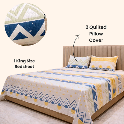 king size soft cotton bedsheet 108x108 inches modern design 180 GSM with quilted pillow covers