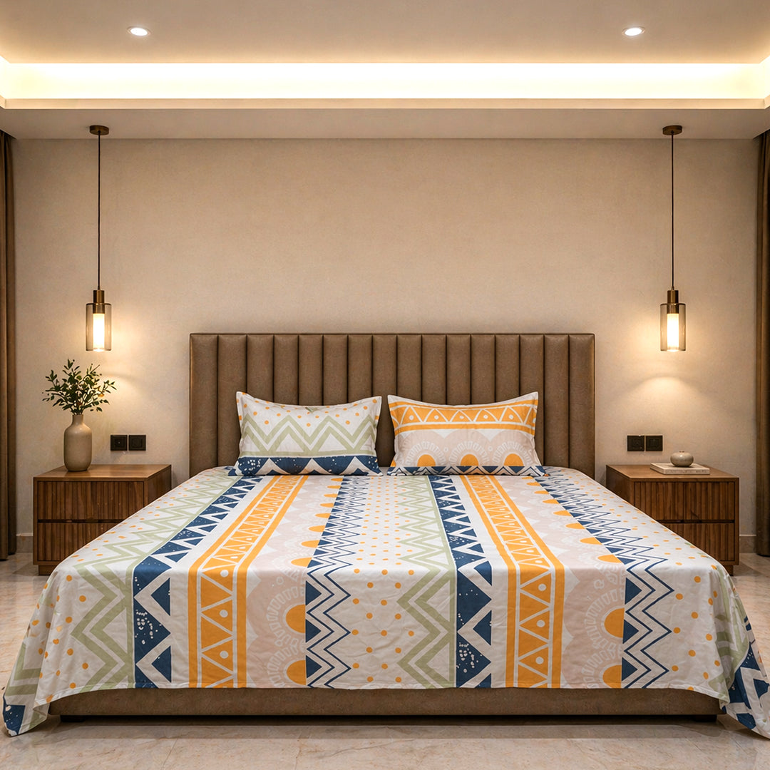 modern bedroom with king size soft cotton bedsheet modern design with pillow covers